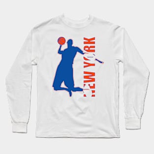 New York Basketball Orange and Blue Team Color Long Sleeve T-Shirt